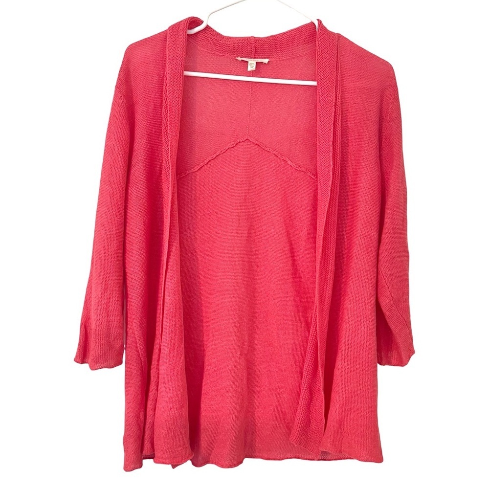 Eileen Fisher Coral Pink 100% Hemp Open front Lightweight Cardigan Size Medium